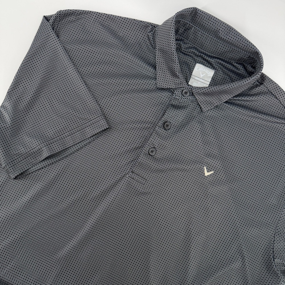 Callaway Golf Polo Mens L Gray Opti-Dri Micro Check Short Sleeve Performance Top